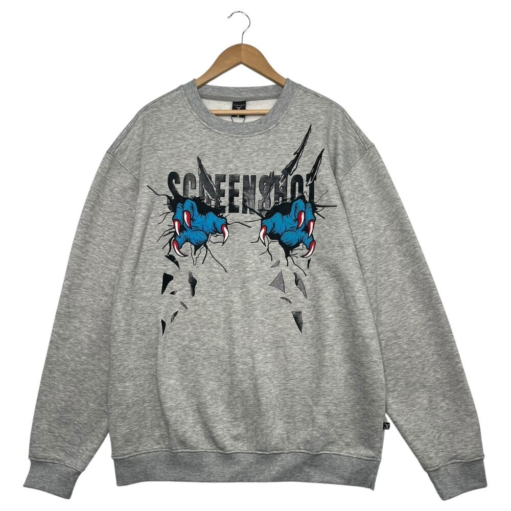 New Screenshot Sweatshirt Mens 3XL Gray Blue Claw Crewneck Pullover Graffiti